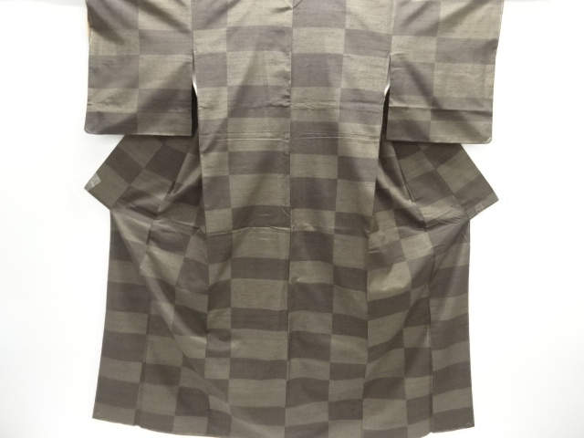 JAPANESE KIMONO / UNUSED / SILK / YUKI TSUMUGI / WOVEN ABSTRACT CHECKERED PATTERN